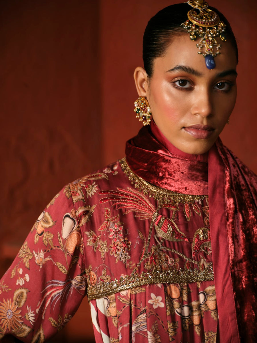 RED MORNI ANARKALI SUKI Red morni anarkali suki