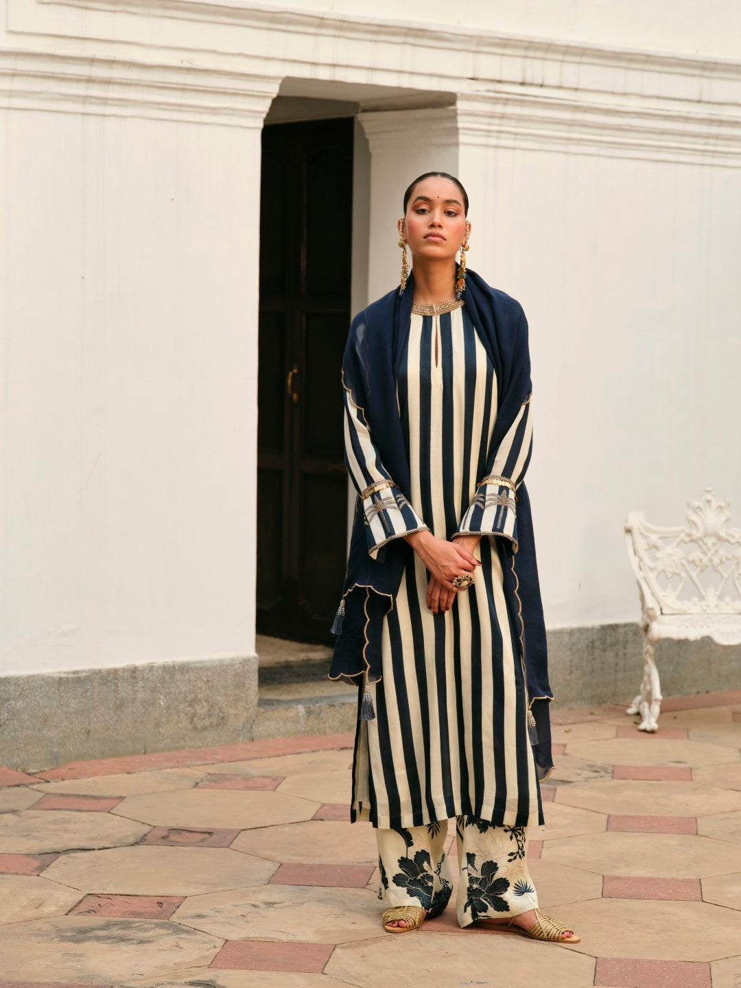 BLUE STRIPE SHIRT WITH GULDASTA PANTS