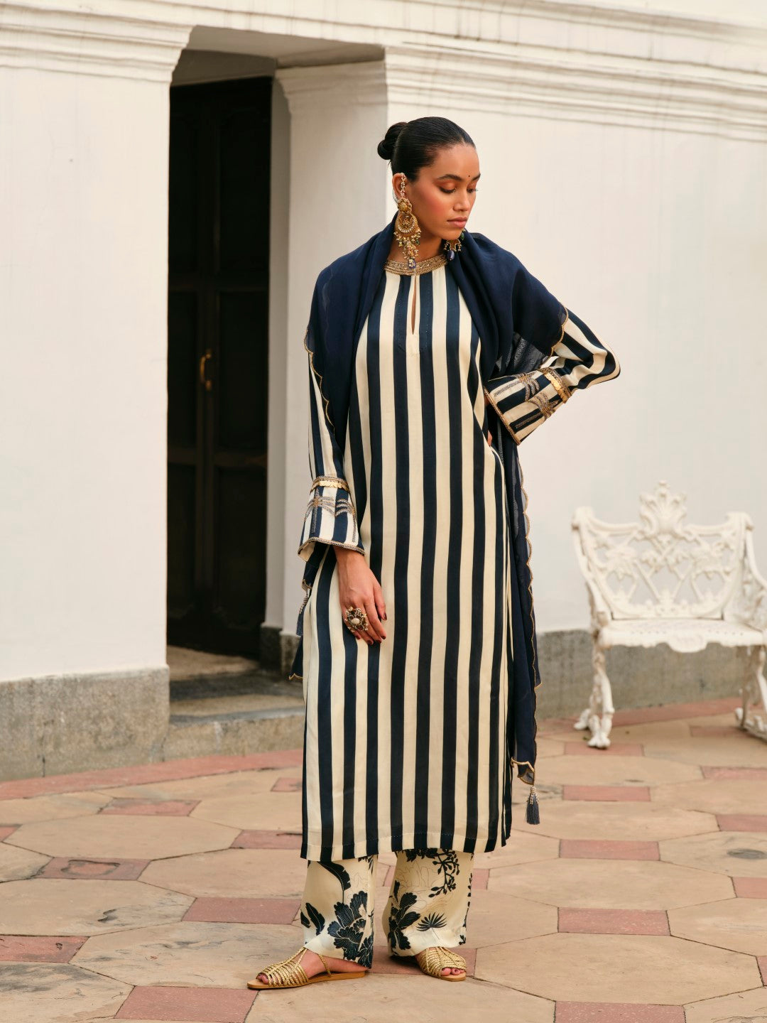 BLUE STRIPE SHIRT WITH GULDASTA PANTS
