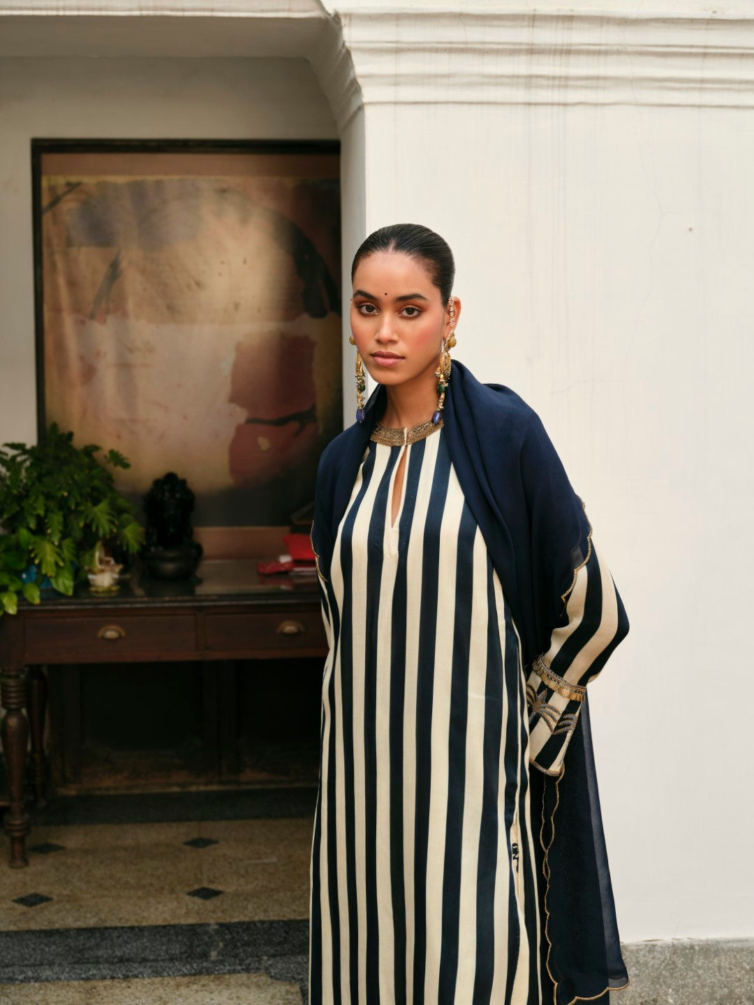 BLUE STRIPE SHIRT WITH GULDASTA PANTS