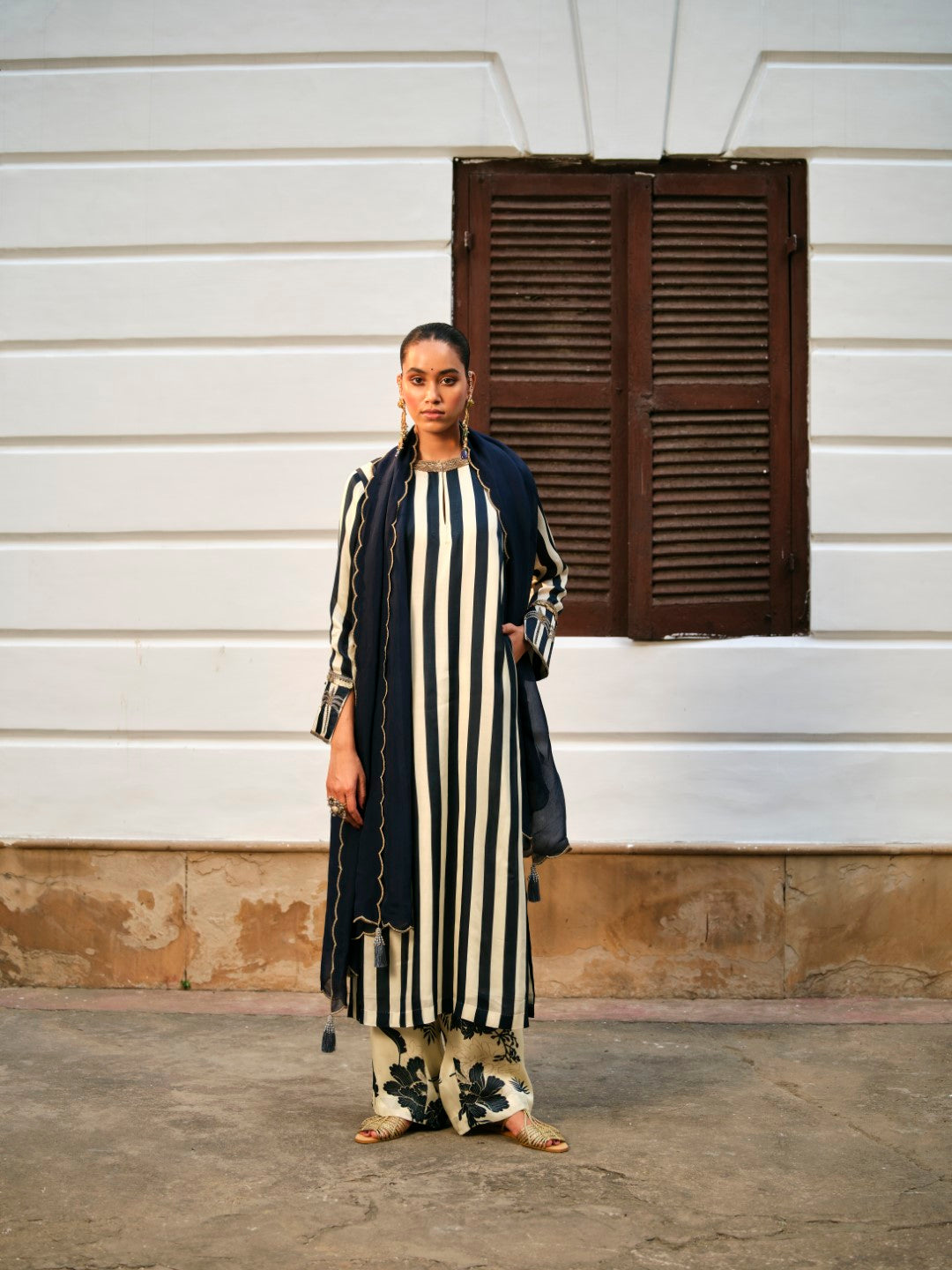 BLUE STRIPE SHIRT WITH GULDASTA PANTS