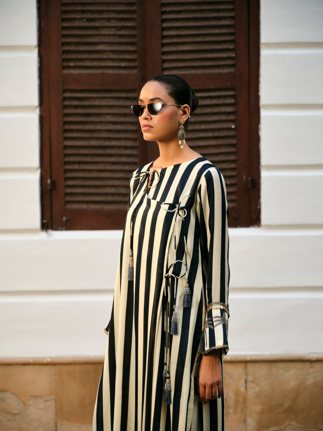 BLUE STRIPE ANGRAKHA SHIRT WITH GULDASTA PANTS