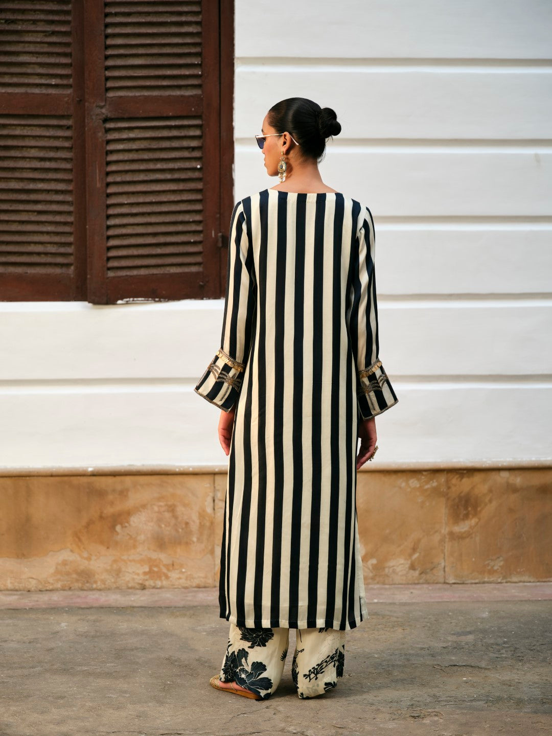 BLUE STRIPE ANGRAKHA SHIRT WITH GULDASTA PANTS