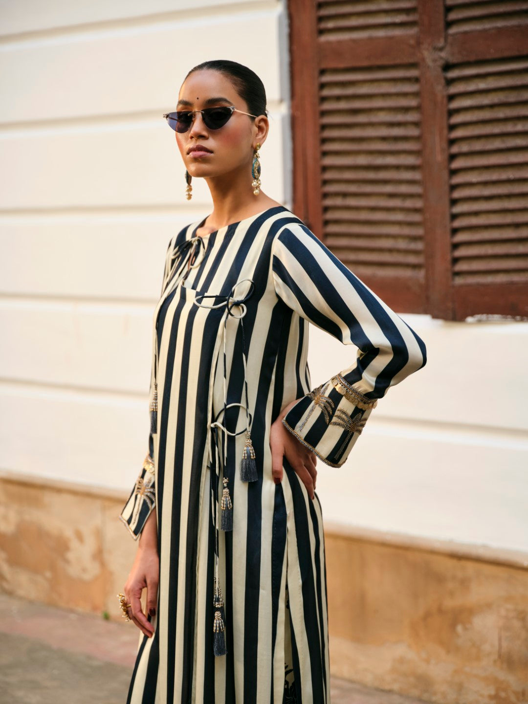 BLUE STRIPE ANGRAKHA SHIRT WITH GULDASTA PANTS