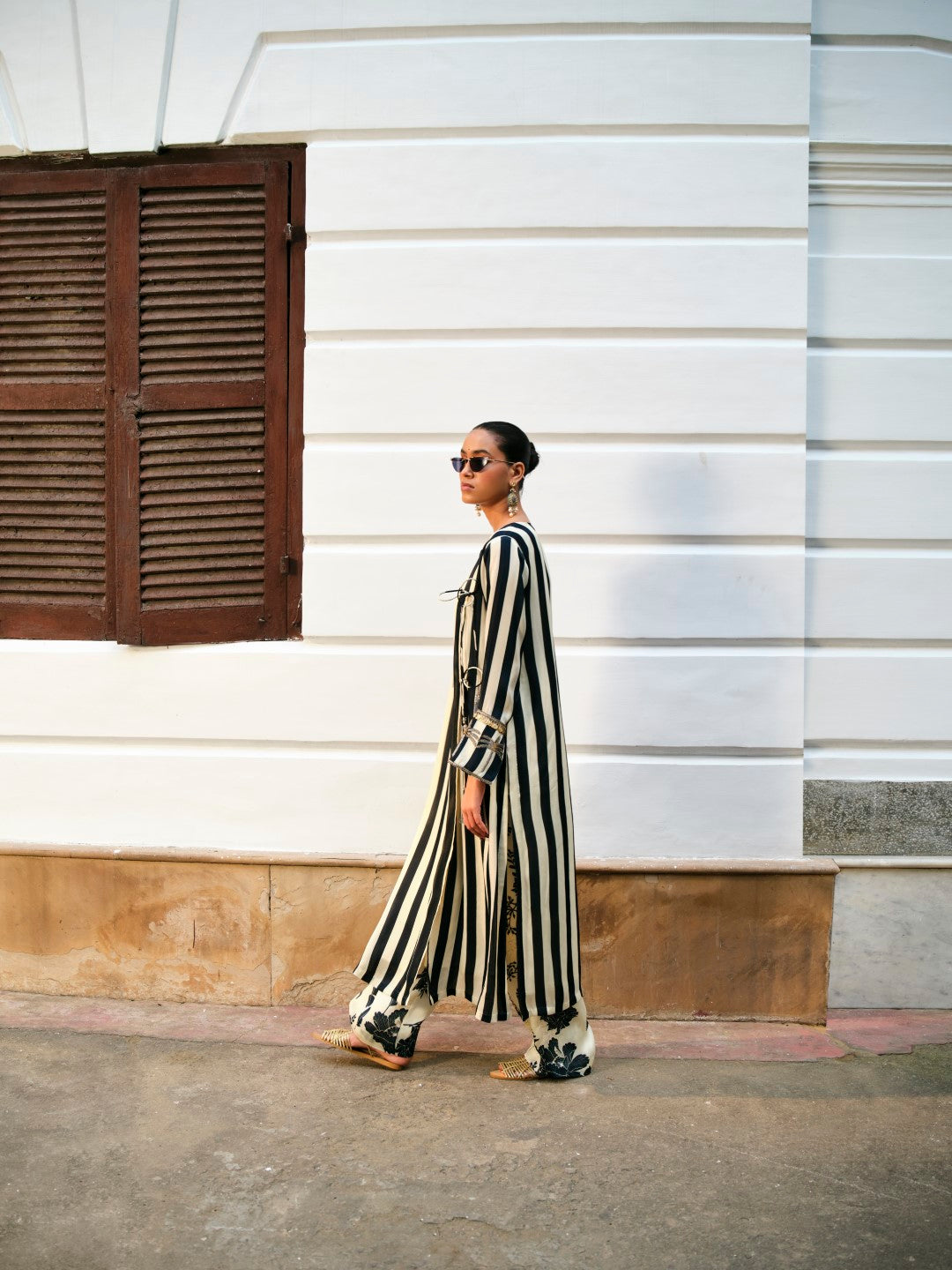 BLUE STRIPE ANGRAKHA SHIRT WITH GULDASTA PANTS