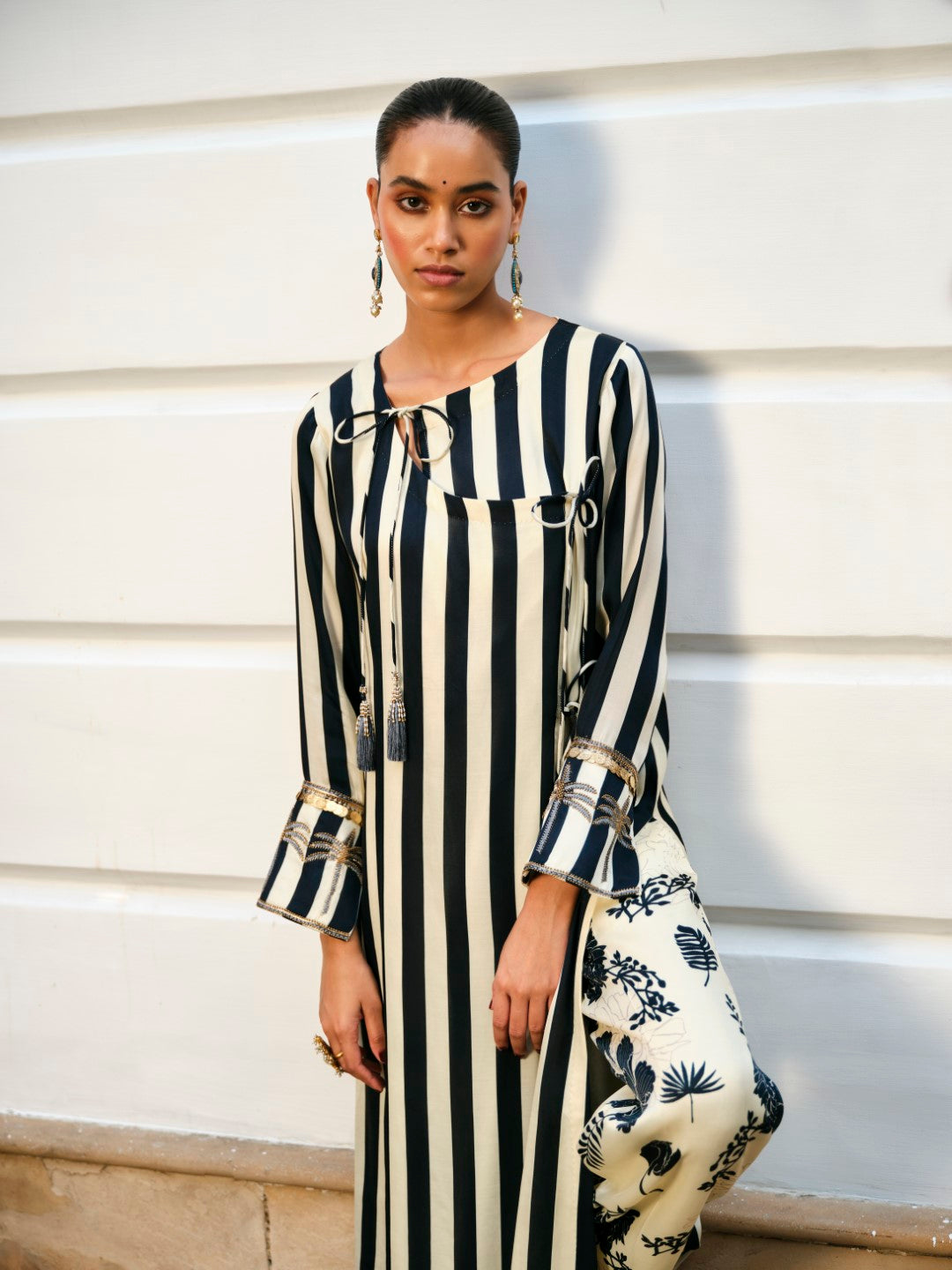 BLUE STRIPE ANGRAKHA SHIRT WITH GULDASTA PANTS