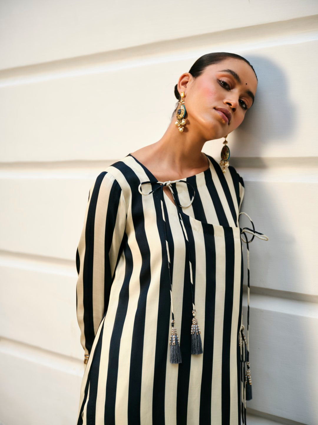 BLUE STRIPE ANGRAKHA SHIRT WITH GULDASTA PANTS